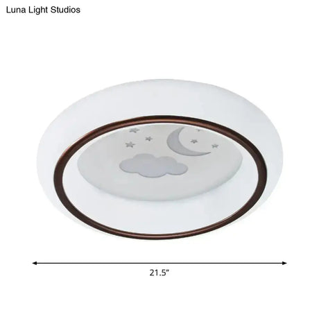 Contemporary Led Ceiling Lamp In White With Moon Deer And Hot Air Balloon Flush Light