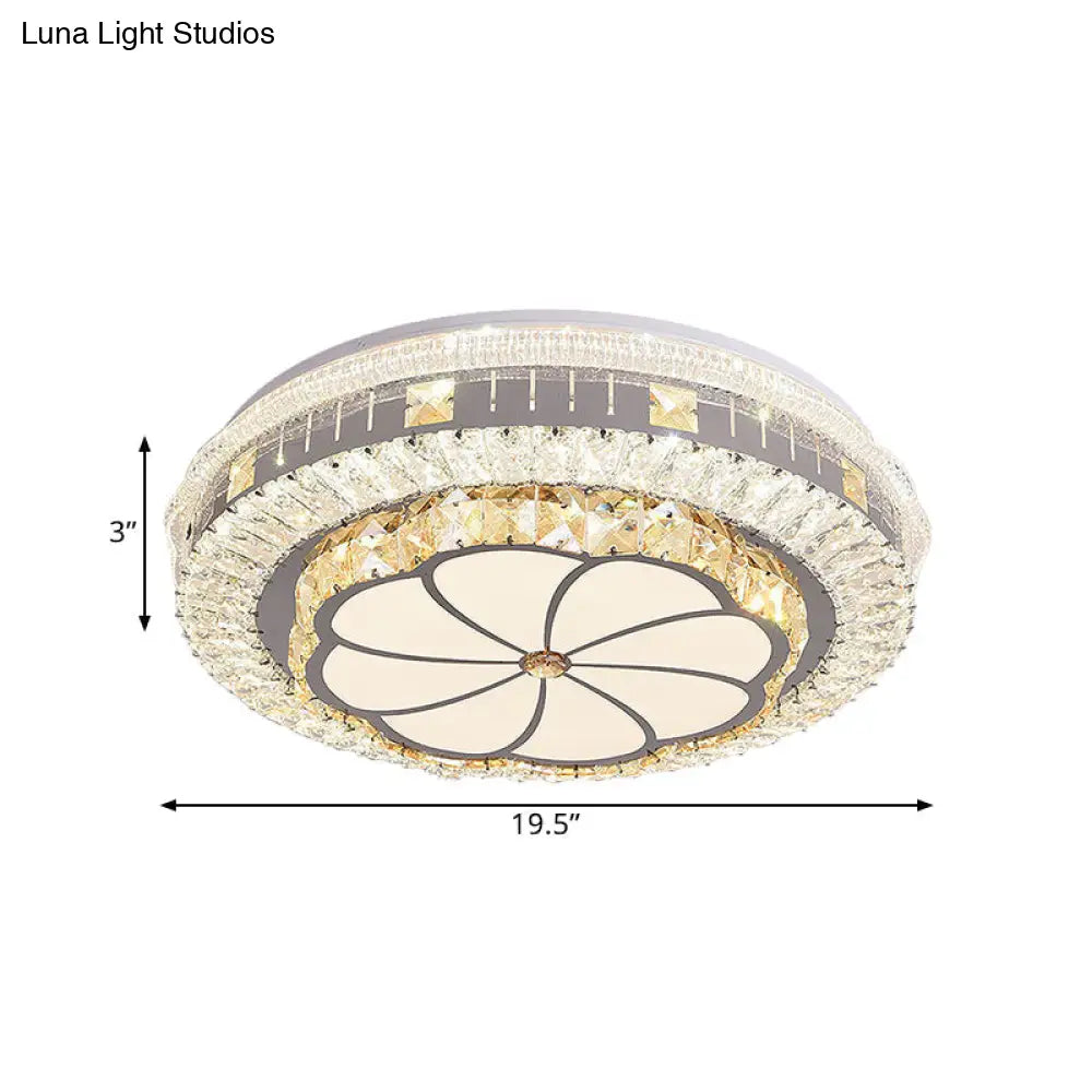 Contemporary Led Ceiling Lamp With Clear Crystal Blocks And Flower Pattern Design
