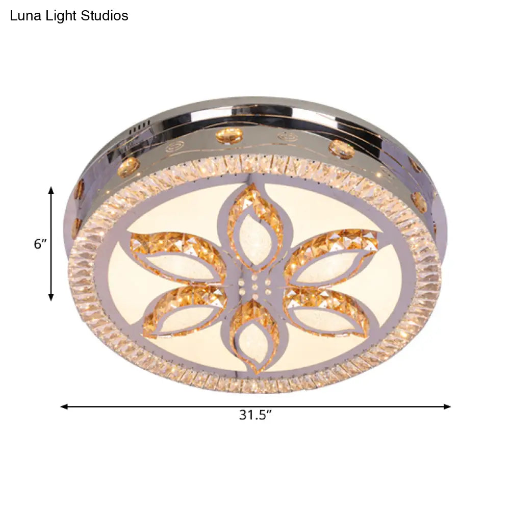 Contemporary Led Ceiling Lamp With Stainless - Steel Finish And Clear Crystal Blocks