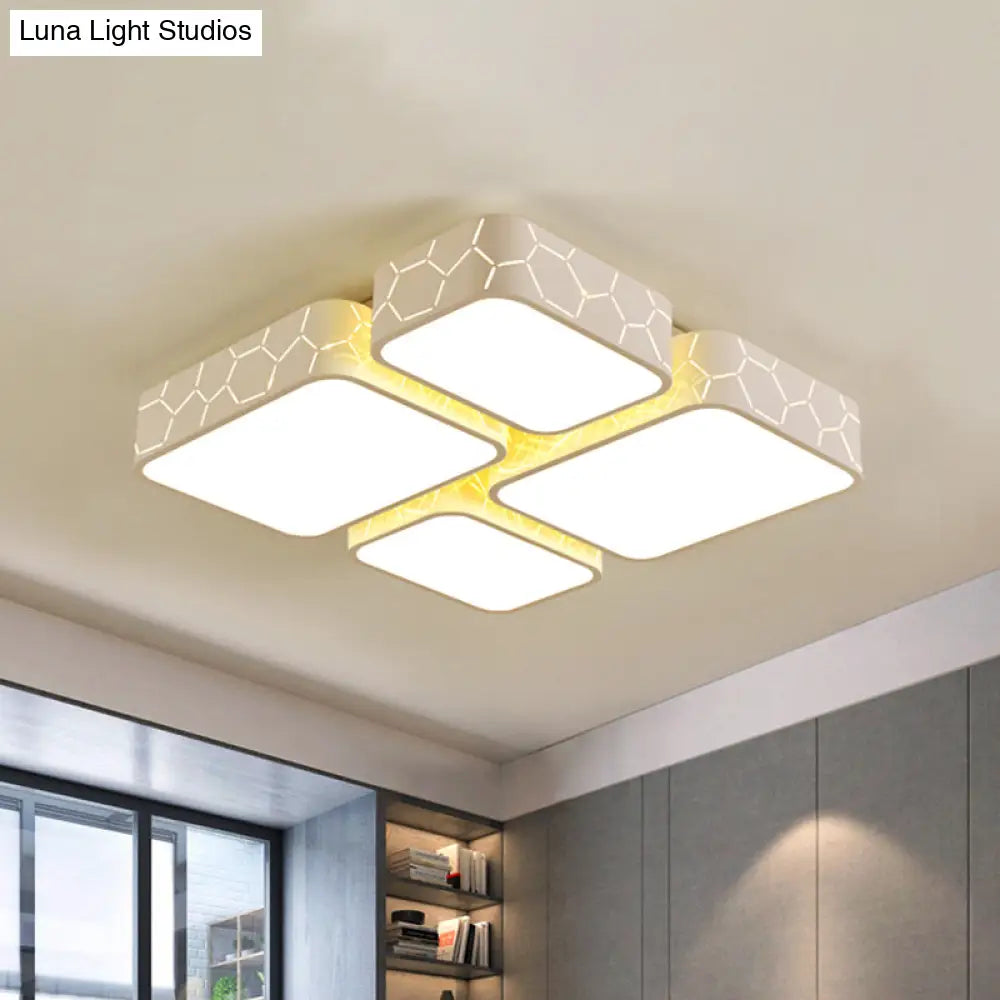 Contemporary Led Ceiling Light For Bedroom - White Finish With Warm/White Lighting And Square