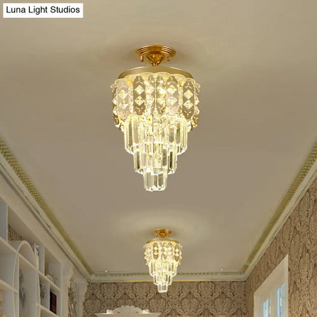 Contemporary Led Ceiling Light With Clear Crystal Prisms And Gold Finish