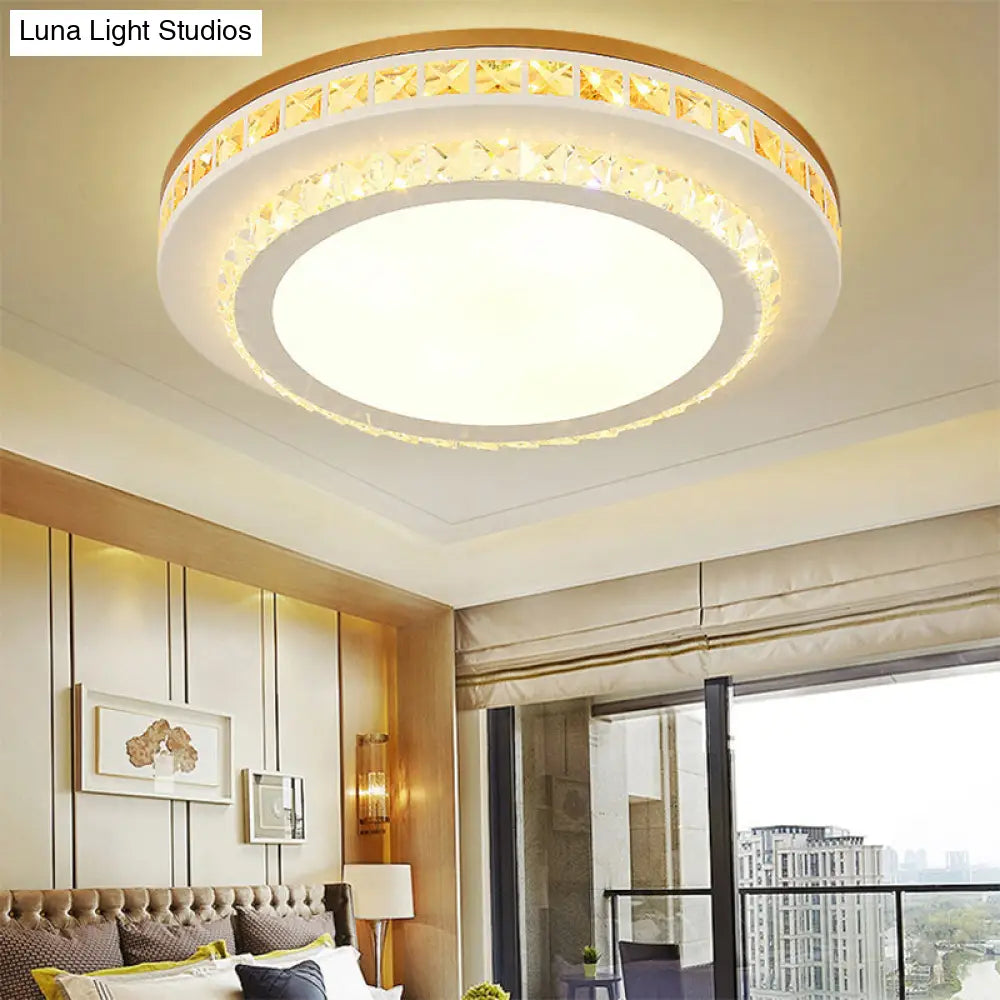 Contemporary Led Ceiling Mount Light In White With Crystal Design - Round/Hexagon/Rhombus Shape