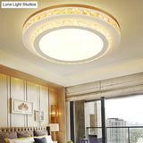 Contemporary Led Ceiling Mount Light In White With Crystal Design - Round/Hexagon/Rhombus Shape