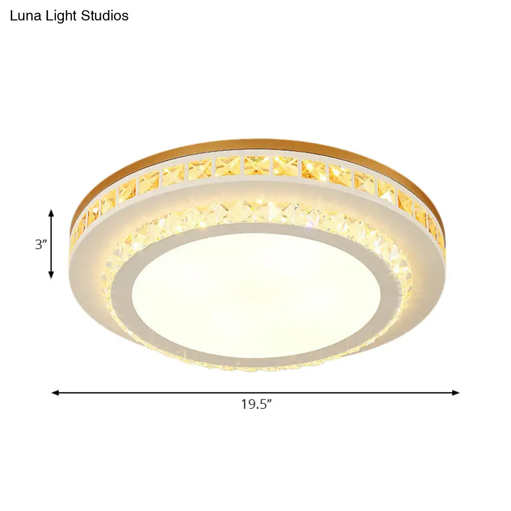Contemporary Led Ceiling Mount Light In White With Crystal Design - Round/Hexagon/Rhombus Shape