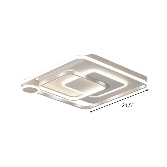 Contemporary Led Ceiling Mounted Lamp - White Square Overlapped Flush Light 18/21.5 Wide Warm/White