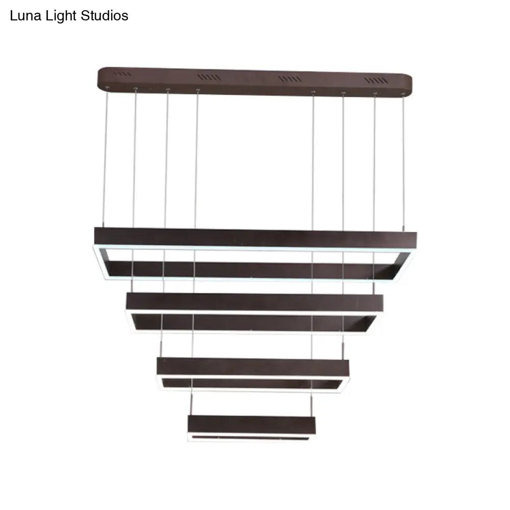 Contemporary Led Chandelier - Coffee 2/4/5 Tiered Rectangular Pendant Light With Acrylic Shade