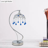 Contemporary Led Chrome Nightstand Lamp With Blue Glass Décor