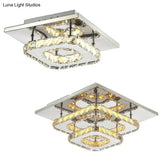 Contemporary Led Chrome Square Ceiling Lamp: Clear Crystal Flush Mount Lighting For Porch