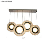Contemporary Led Crystal Blocks Suspension Light - 4-Ring Multi Ceiling Lamp In Black