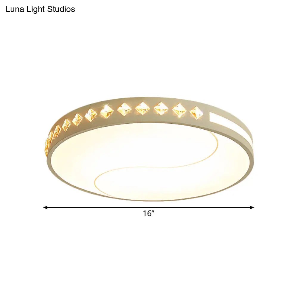 Contemporary Led Crystal Ceiling Lamp For Bedroom With White Acrylic Shade