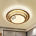 Contemporary Led Crystal Ceiling Light - Chrome Drum Flush Mount For Bedroom Stainless - Steel