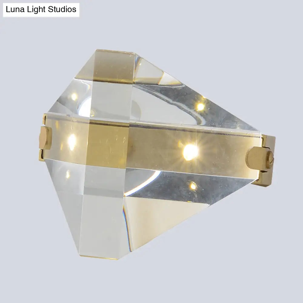 Contemporary Led Crystal Desk Lamp In Brass For Bedroom - Small Diamond Table Lighting