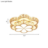 Contemporary Led Crystal Drum/Flower Corridor Flushmount Ceiling Light - White/Gold Finish