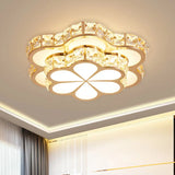 Contemporary Led Crystal Drum/Flower Corridor Flushmount Ceiling Light - White/Gold Finish White