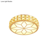 Contemporary Led Crystal Drum/Flower Corridor Flushmount Ceiling Light - White/Gold Finish