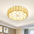 Contemporary Led Crystal Drum/Flower Corridor Flushmount Ceiling Light - White/Gold Finish Gold