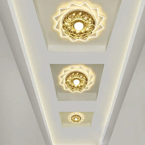 Contemporary Led Crystal Flush Ceiling Light With Floral Corridor Design - Clear / Warm