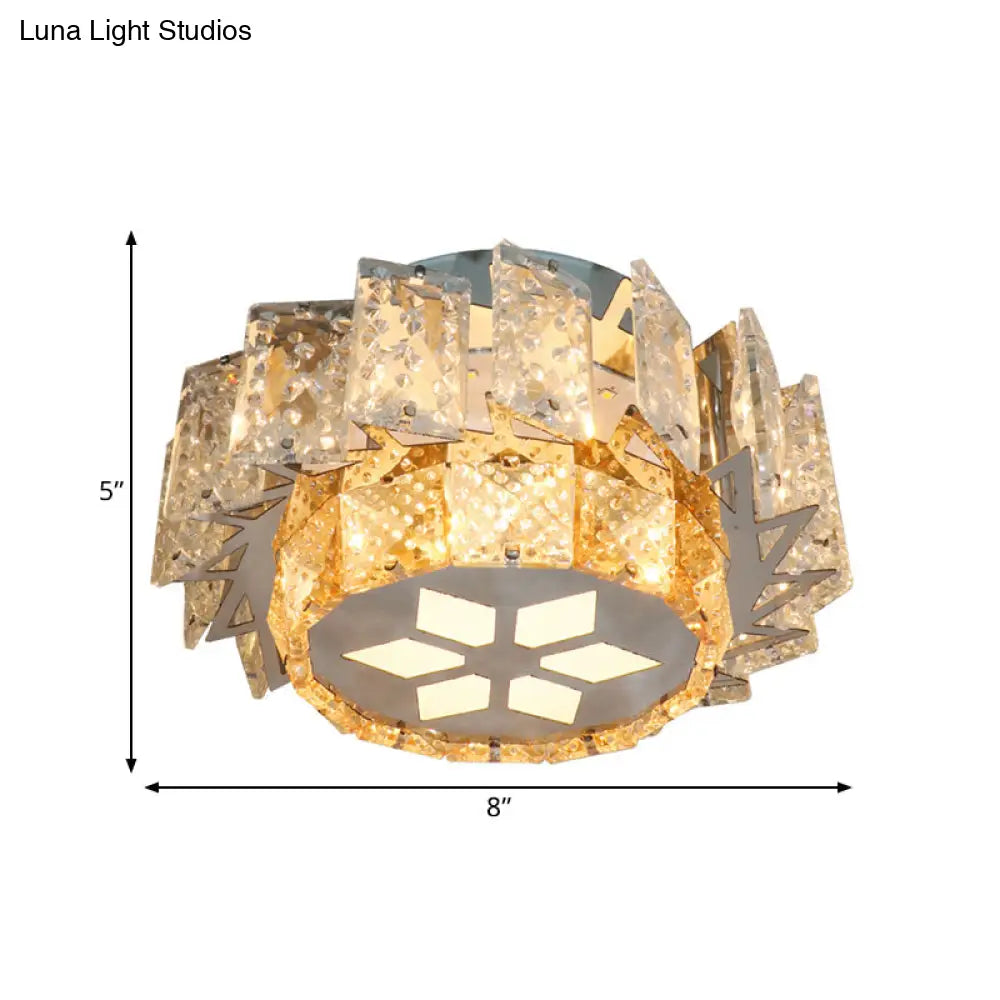 Contemporary Led Crystal Flush Mount Lamp For Porch Ceiling With Windmill Design In Nickel Finish