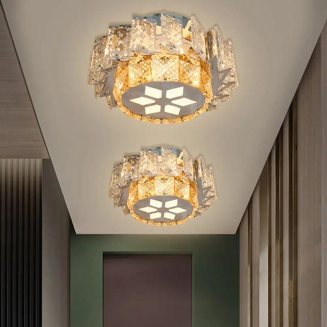 Contemporary Led Crystal Flush Mount Lamp For Porch Ceiling With Windmill Design In Nickel Finish