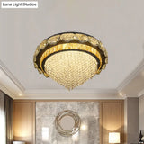Contemporary Led Crystal Flushmount Ceiling Light In Black For Bedroom