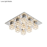 Contemporary Led Crystal Flushmount Ceiling Light In Chrome For Living Room
