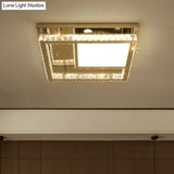 Contemporary Led Crystal Flushmount Ceiling Light - Stainless Steel Square Bedchamber Fixture