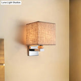 Contemporary Led Cube Wall Sconce Light - White/Black/Beige Fabric