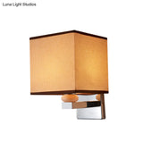 Contemporary Led Cube Wall Sconce Light - White/Black/Beige Fabric