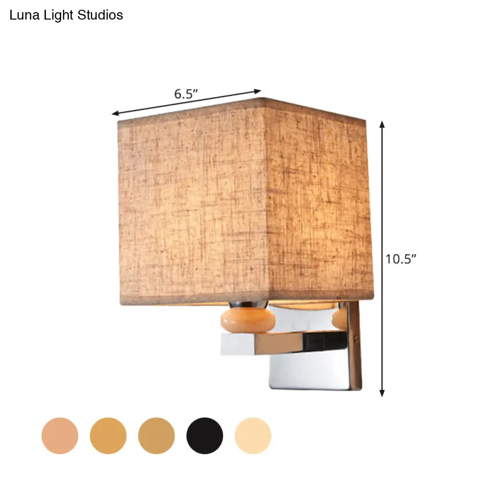Contemporary Led Cube Wall Sconce Light - White/Black/Beige Fabric