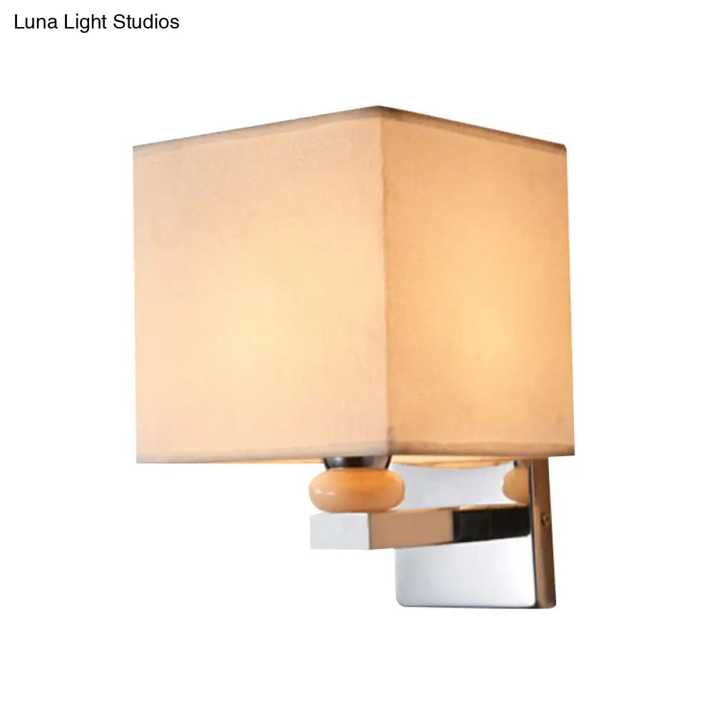 Contemporary Led Cube Wall Sconce Light - White/Black/Beige Fabric