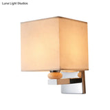 Contemporary Led Cube Wall Sconce Light - White/Black/Beige Fabric