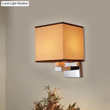 Contemporary Led Cube Wall Sconce Light - White/Black/Beige Fabric