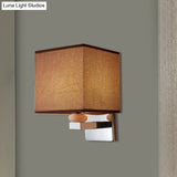 Contemporary Led Cube Wall Sconce Light - White/Black/Beige Fabric
