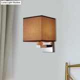 Contemporary Led Cube Wall Sconce Light - White/Black/Beige Fabric