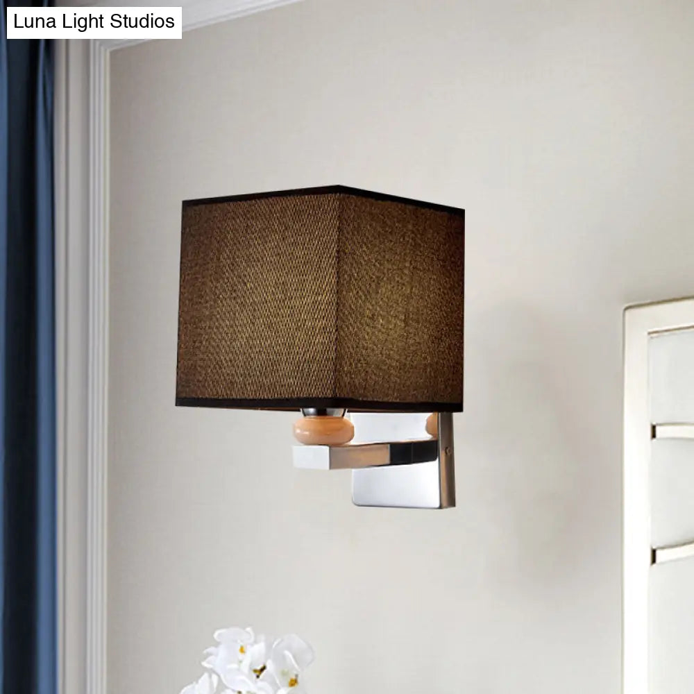 Contemporary Led Cube Wall Sconce Light - White/Black/Beige Fabric