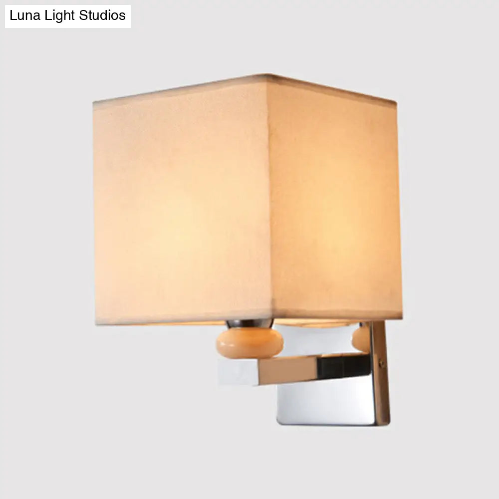 Contemporary Led Cube Wall Sconce Light - White/Black/Beige Fabric