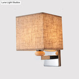 Contemporary Led Cube Wall Sconce Light - White/Black/Beige Fabric