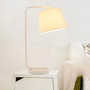 Contemporary Led Desk Lamp - Fabric Tapered Reading Book Light In White/Black With Metal Base White