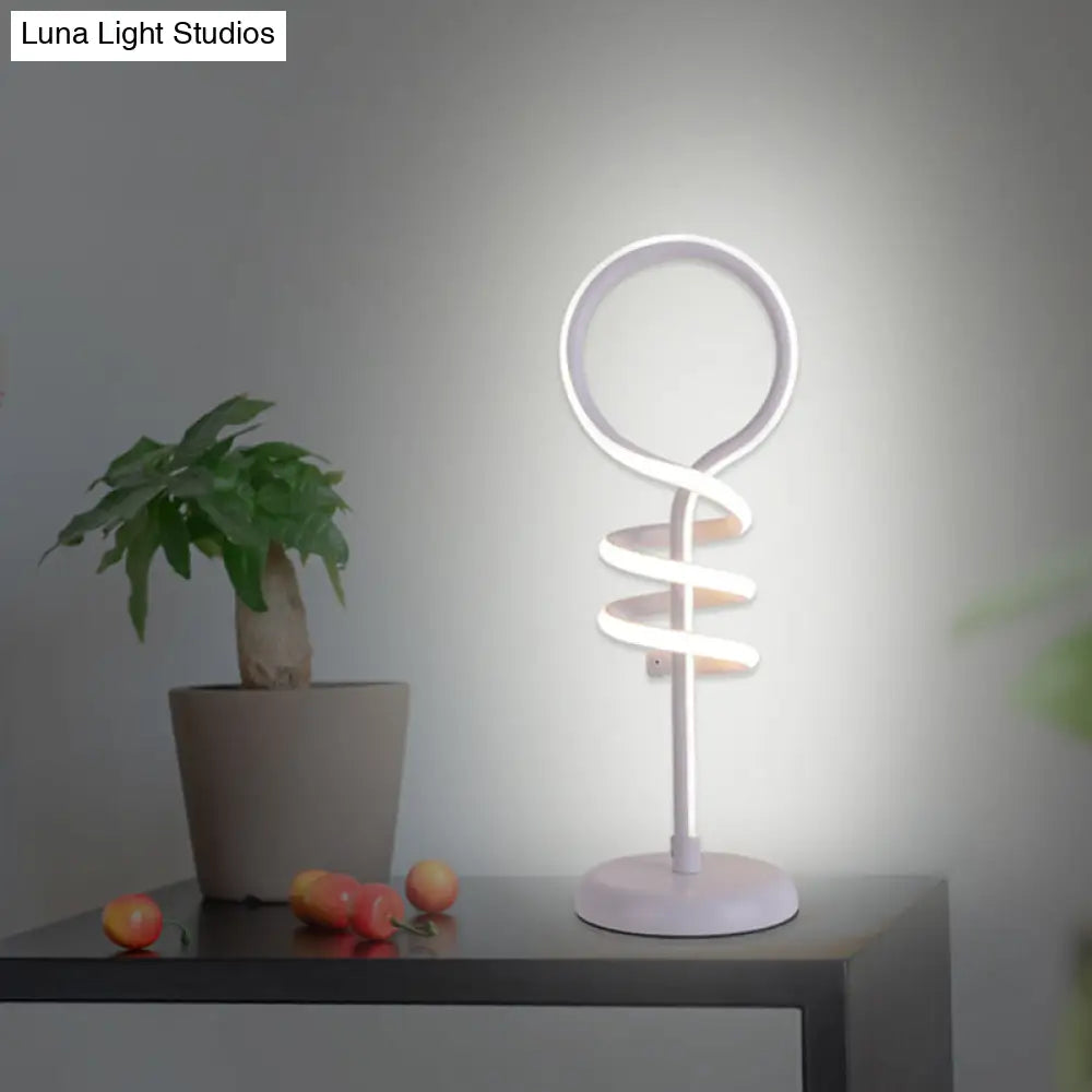 Contemporary Led Desk Lamp - White Lollipop Light With Spiral Design Warm/White Ideal For Reading