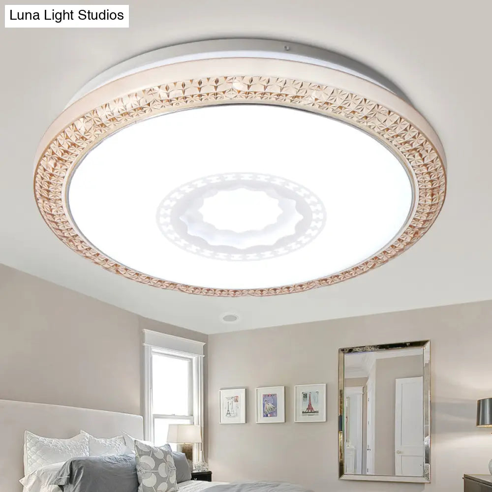 Contemporary Led Drum Flush Mount Lamp - Acrylic Diffuser In White/Pink/Blue Ideal For Bedroom
