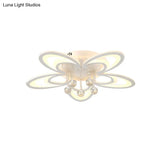 Contemporary Led Flush Ceiling Lamp In White - Acrylic And Crystal Semi Mount Lighting