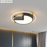 Contemporary Led Flush Ceiling Light Black Circle Design Metallic Finish For Sleeping Room -