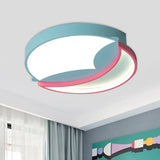 Contemporary Led Flush Ceiling Light - Blue/Pink Crescent Pendant For Bedroom Blue