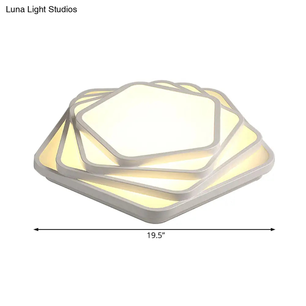 Contemporary Led Flush Ceiling Light - Pentagon Design In Warm/White For Bedroom Acrylic Diffuser