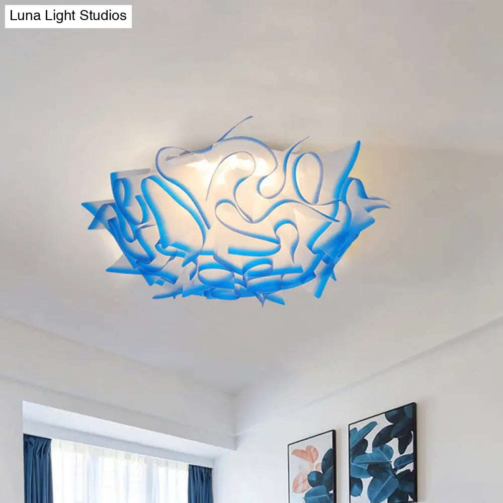 Contemporary Led Flush Ceiling Light With Twist Acrylic Shade - Vibrant Pink/Orange/Blue For