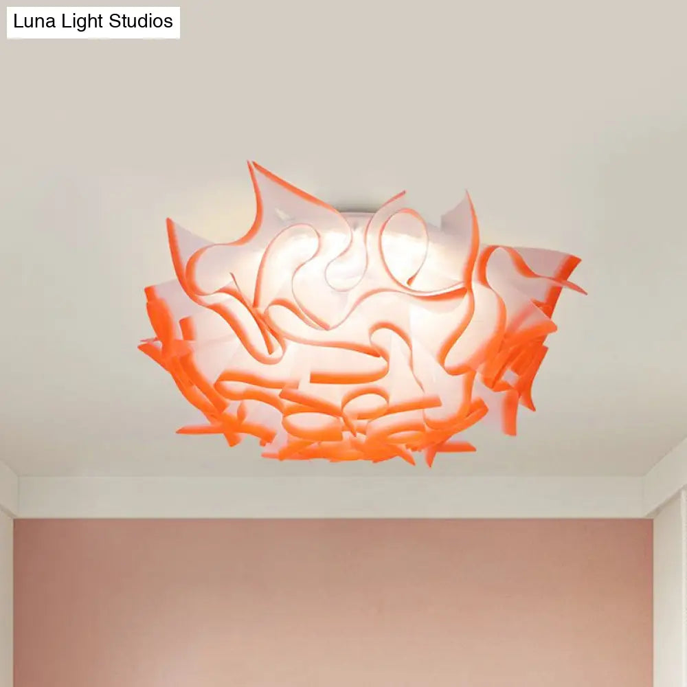 Contemporary Led Flush Ceiling Light With Twist Acrylic Shade - Vibrant Pink/Orange/Blue For