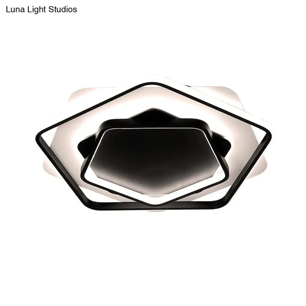 Contemporary Led Flush Light: Pentagon Thin Acrylic Ceiling Lamp In Black/White Warm/White Lighting