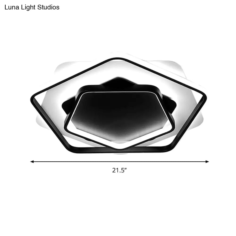 Contemporary Led Flush Light: Pentagon Thin Acrylic Ceiling Lamp In Black/White Warm/White Lighting