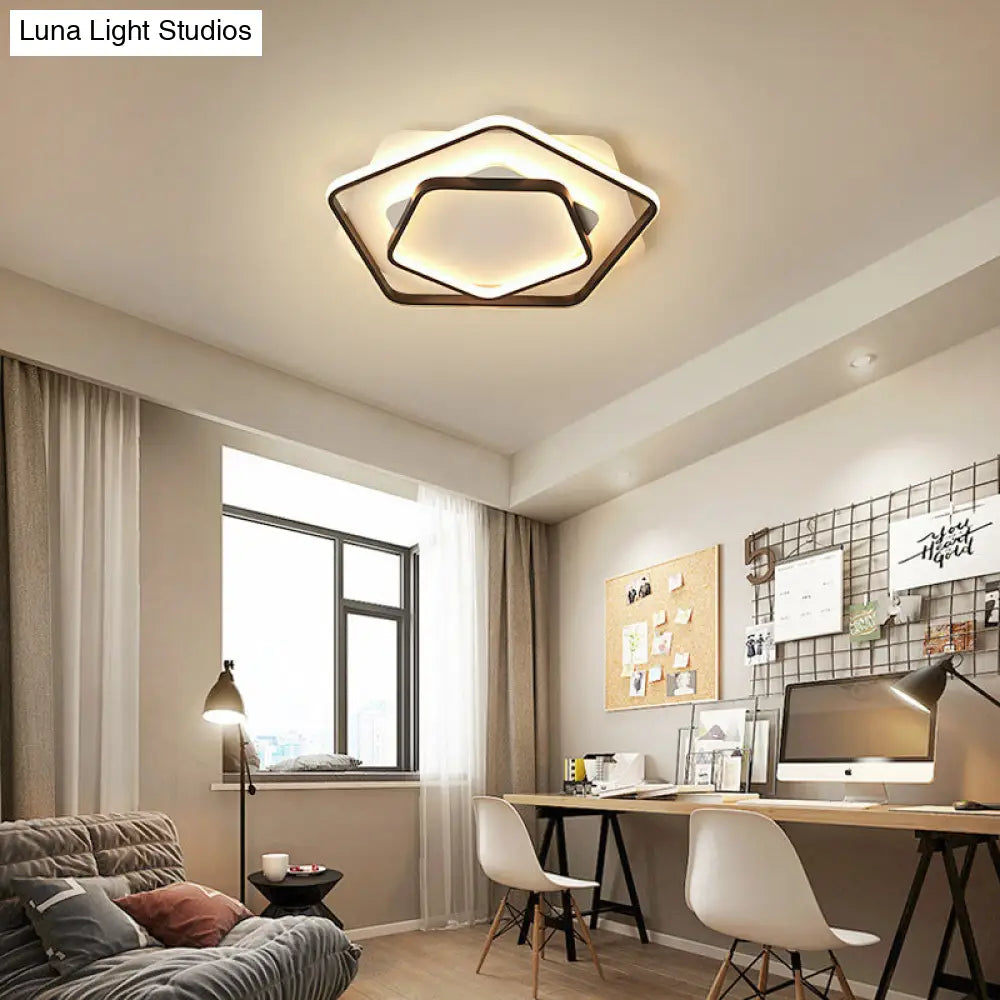Contemporary Led Flush Light: Pentagon Thin Acrylic Ceiling Lamp In Black/White Warm/White Lighting