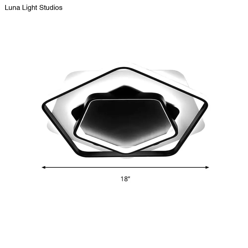 Contemporary Led Flush Light: Pentagon Thin Acrylic Ceiling Lamp In Black/White Warm/White Lighting